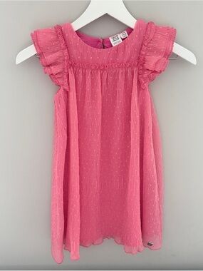 Girls’ Deux par Deux Hot Coral Short Sleeve Swiss Dot Dress